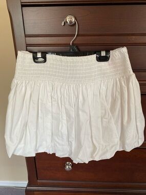 Torn by Ronny Kobo White Smocked Bubble Mini Skirt